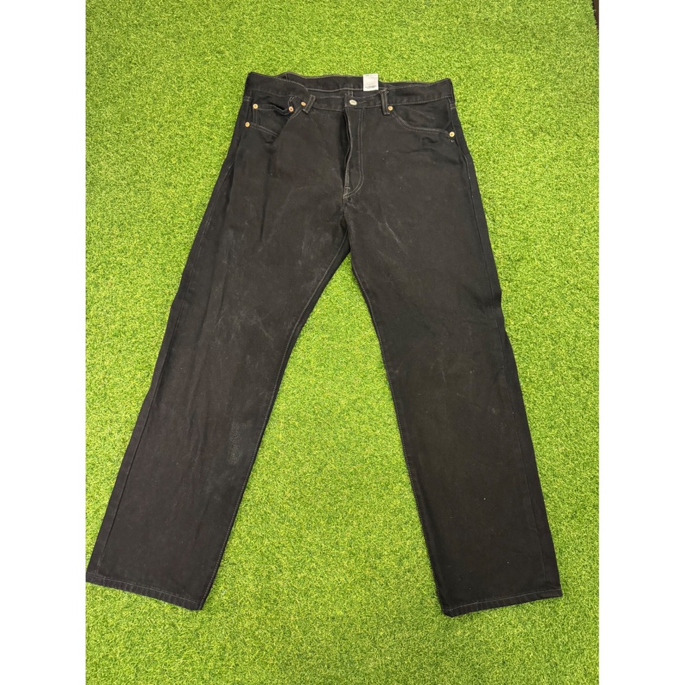 Levis 501 Original Fit Black Denim Button Fly Straight Leg Jeans Mens 36x30‎
